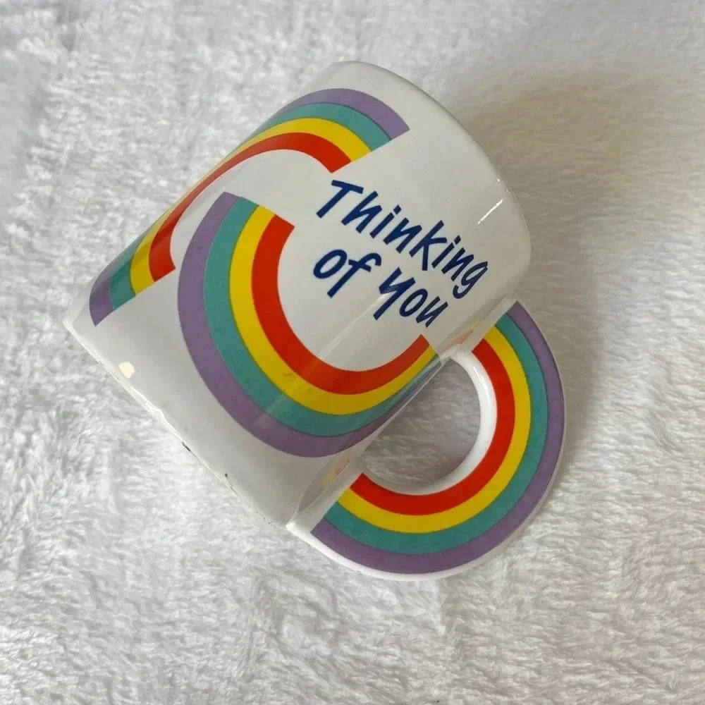 “Thinking of You” A Telaflora Gift 80s Flower Vase Mug Rainbows Greeting Pen Cup